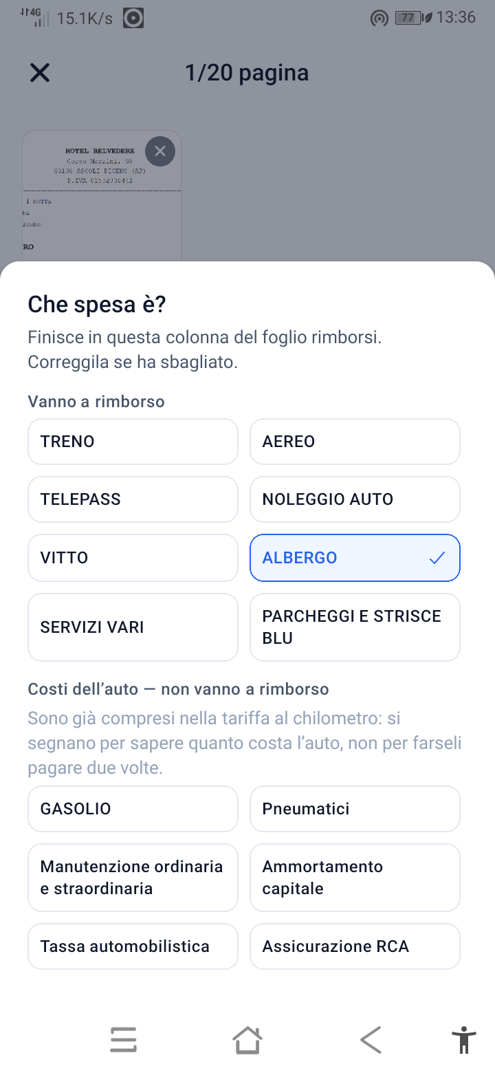 Riordo propone la voce di spesa dello scontrino e distingue le spese a rimborso dai costi dell’auto